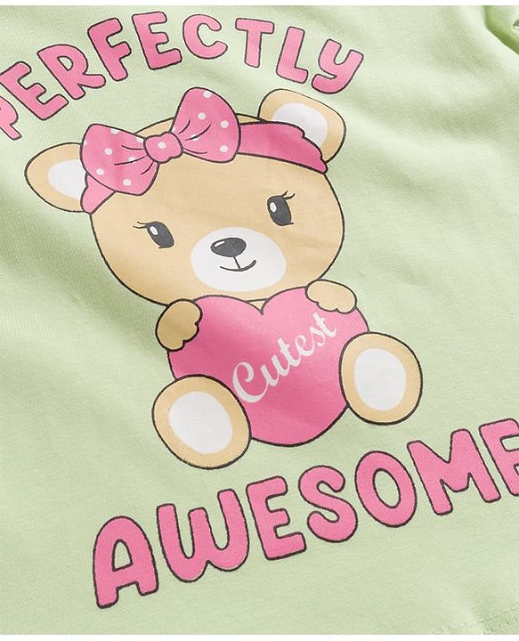 Babyhug Cotton Knit Full Sleeves Night Suit With Animal Print - Pink & Green