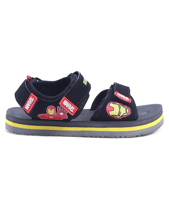 Pine Kids Marvel Sandals With Velcro Closure With Avenger Applique - Black
