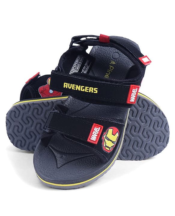 Pine Kids Marvel Sandals With Velcro Closure With Avenger Applique - Black
