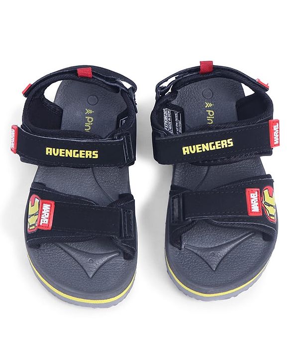 Pine Kids Marvel Sandals With Velcro Closure With Avenger Applique - Black