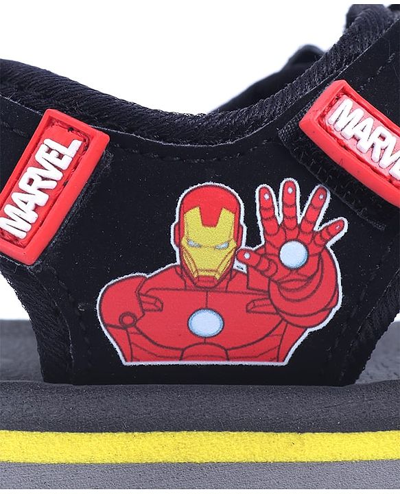 Pine Kids Marvel Sandals With Velcro Closure With Avenger Applique - Black