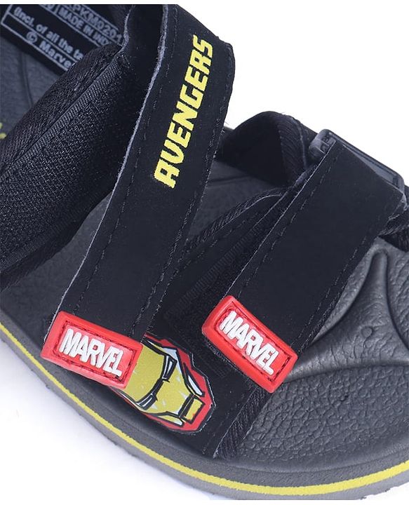 Pine Kids Marvel Sandals With Velcro Closure With Avenger Applique - Black