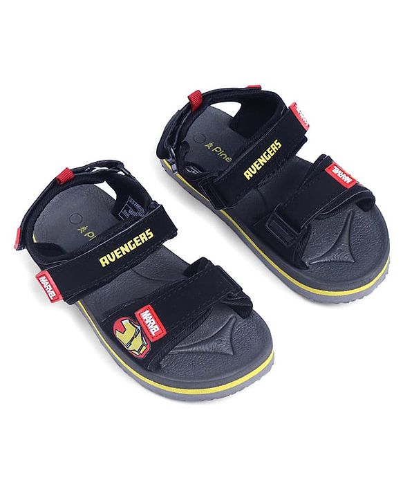 Pine Kids Marvel Sandals With Velcro Closure With Avenger Applique - Black