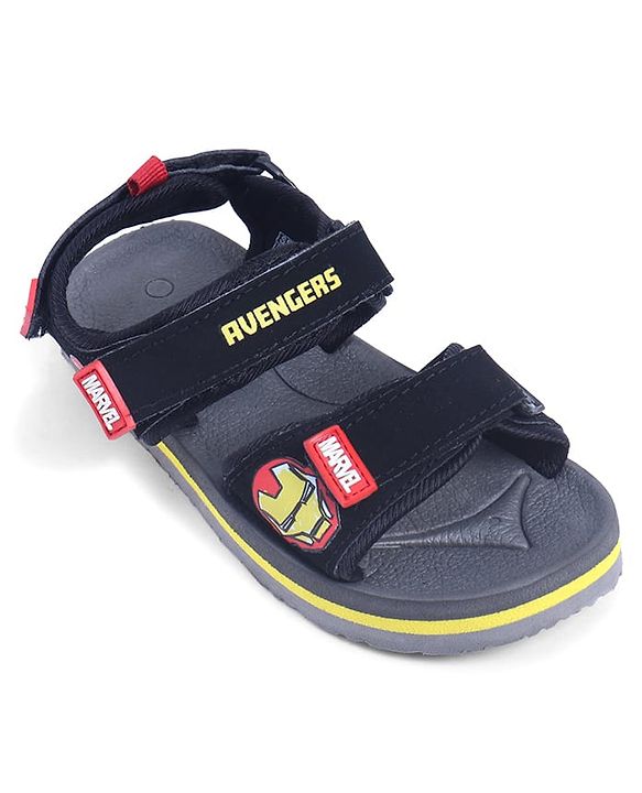 Pine Kids Marvel Sandals With Velcro Closure With Avenger Applique - Black
