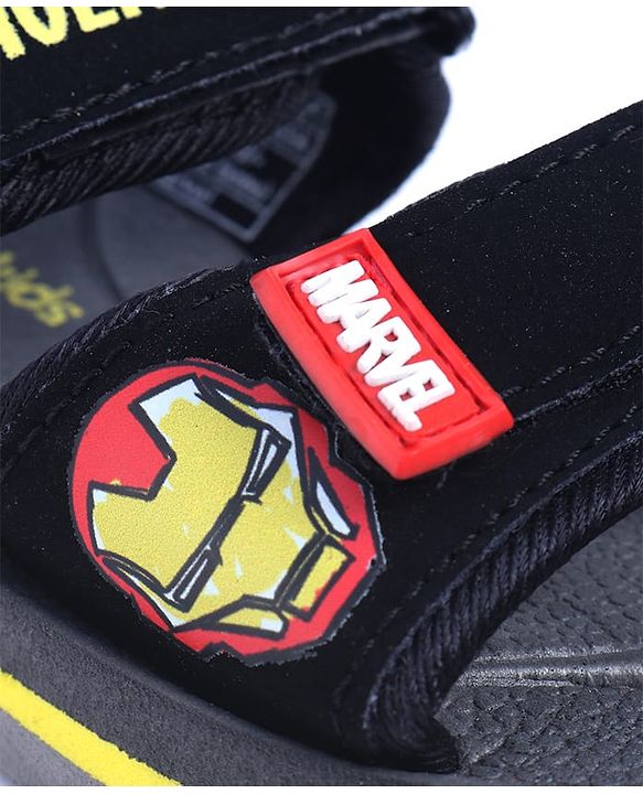 Pine Kids Marvel Sandals With Velcro Closure With Avenger Applique - Black