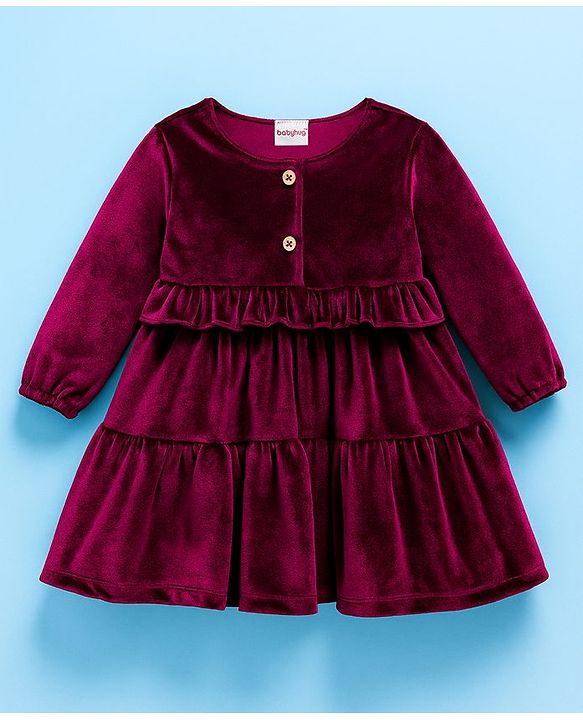 Babyhug Cotton Woven Full Sleeves Solid Frock With Legging - Maroon & White