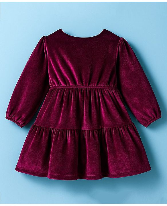 Babyhug Cotton Woven Full Sleeves Solid Frock With Legging - Maroon & White