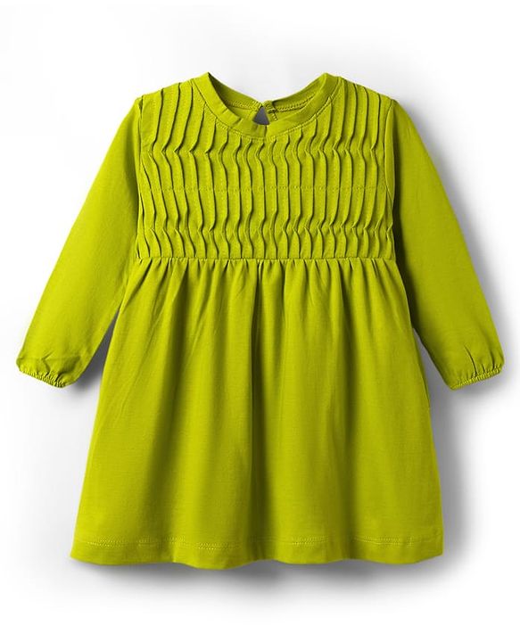 Babyhug Cotton Knit Full Sleeves Frock with Stockings & Sling Bag - Green