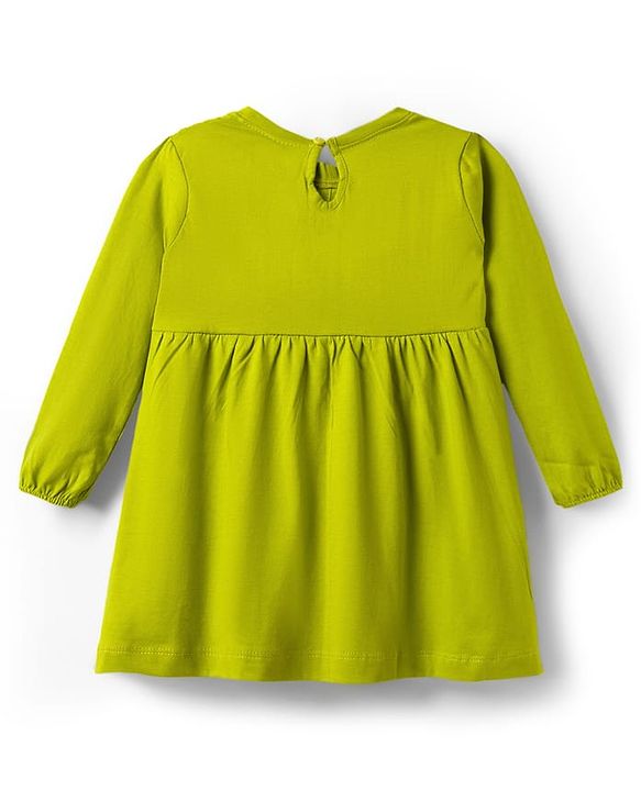 Babyhug Cotton Knit Full Sleeves Frock with Stockings & Sling Bag - Green