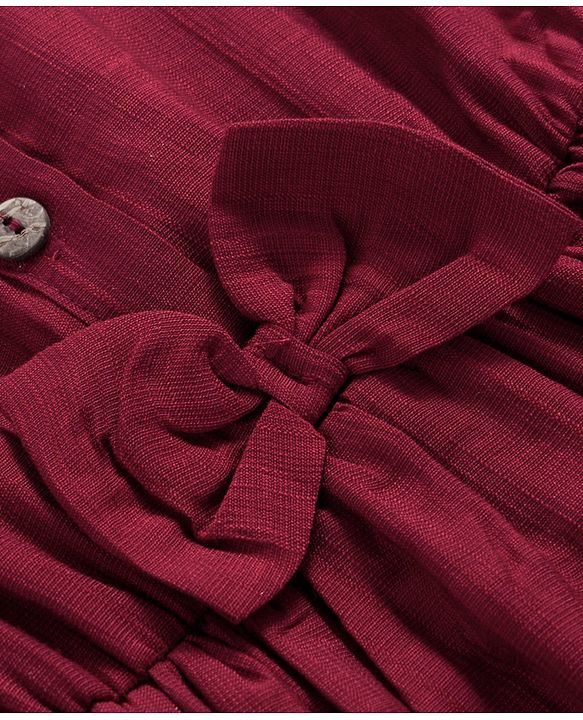 Babyhug Cotton Knit Half Sleeves Shirt Dress With Leggings Belt & Bag - Maroon