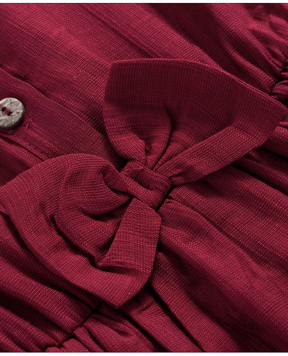 Babyhug Cotton Knit Half Sleeves Shirt Dress With Leggings Belt & Bag - Maroon