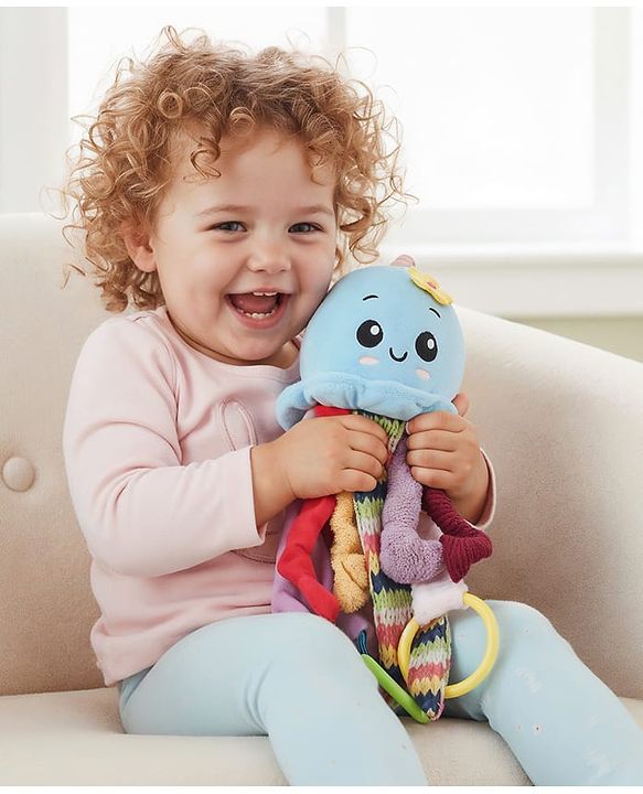 Babyhug Octopus Activity Soft Toy for Babies with Spring Action Pull String| Teether, Crinkle Sound Ribbon, Multi-Texture Sensory Strings| Hanging Design for Stroller/Crib| Toddler Gifting Option