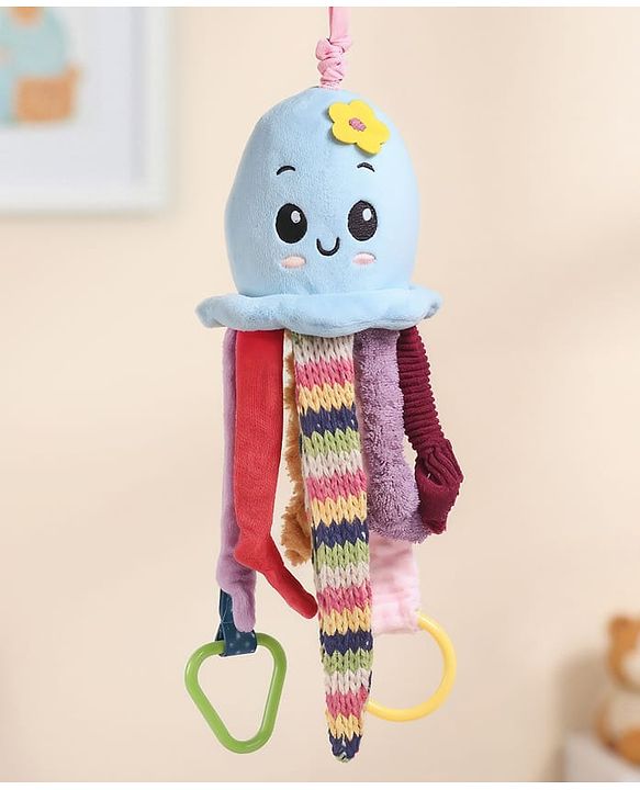 Babyhug Octopus Activity Soft Toy for Babies with Spring Action Pull String| Teether, Crinkle Sound Ribbon, Multi-Texture Sensory Strings| Hanging Design for Stroller/Crib| Toddler Gifting Option