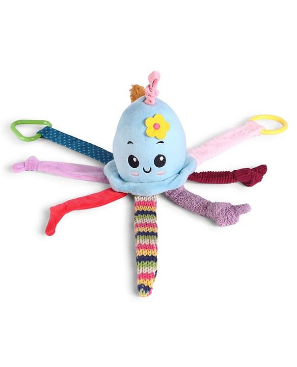 Babyhug Octopus Activity Soft Toy for Babies with Spring Action Pull String| Teether, Crinkle Sound Ribbon, Multi-Texture Sensory Strings| Hanging Design for Stroller/Crib| Toddler Gifting Option