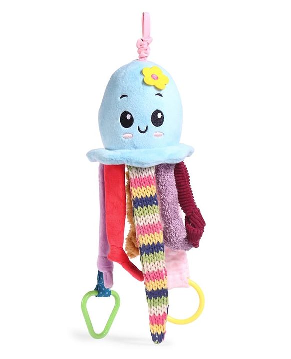 Babyhug Octopus Activity Soft Toy for Babies with Spring Action Pull String| Teether, Crinkle Sound Ribbon, Multi-Texture Sensory Strings| Hanging Design for Stroller/Crib| Toddler Gifting Option