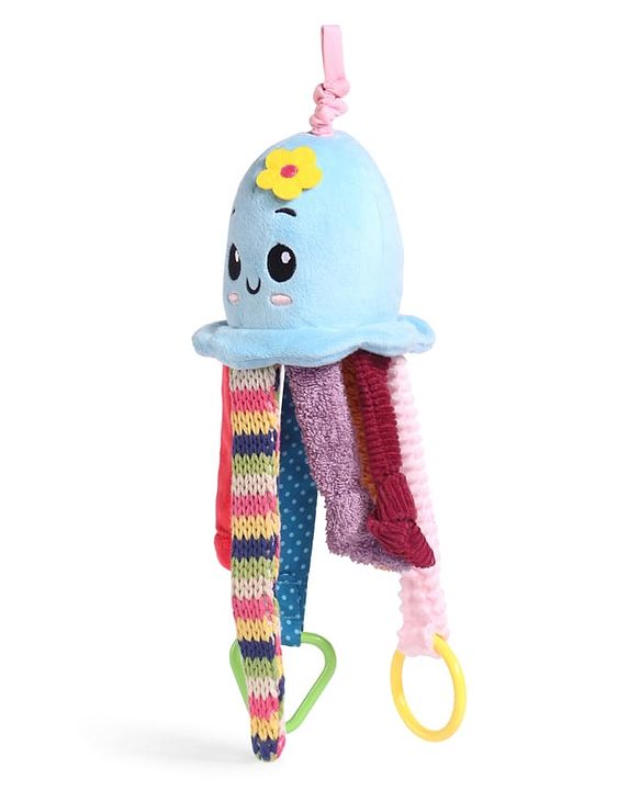 Babyhug Octopus Activity Soft Toy for Babies with Spring Action Pull String| Teether, Crinkle Sound Ribbon, Multi-Texture Sensory Strings| Hanging Design for Stroller/Crib| Toddler Gifting Option