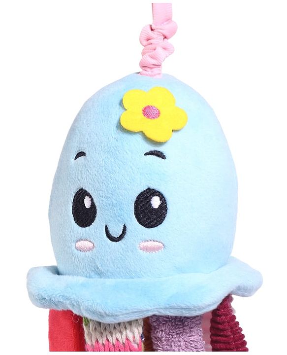 Babyhug Octopus Activity Soft Toy for Babies with Spring Action Pull String| Teether, Crinkle Sound Ribbon, Multi-Texture Sensory Strings| Hanging Design for Stroller/Crib| Toddler Gifting Option