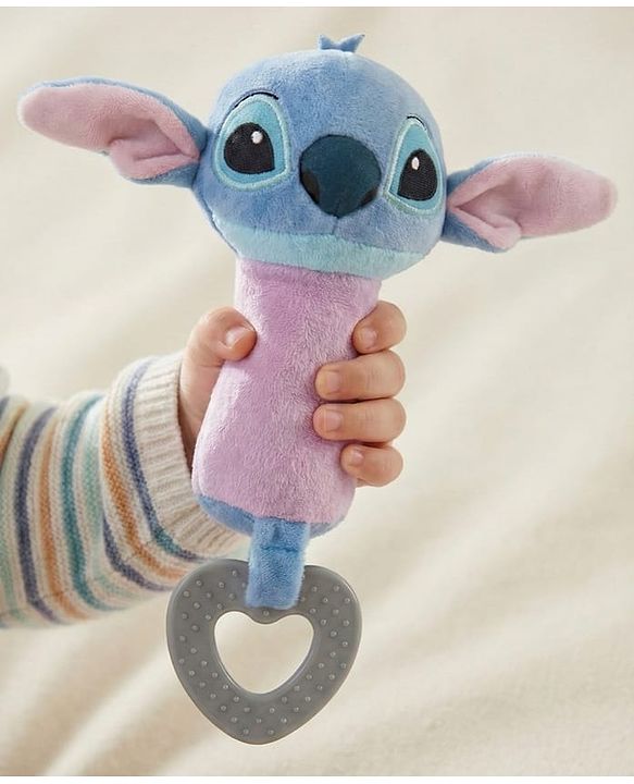 Babyhug Disney Stitch Soft Rattle Toy with Squeeze Sound & Teether| Plush Easy-Grip Sensory Toy for Babies| Supports Teething, Fine Motor Skills & Early Development| BIS Certified
