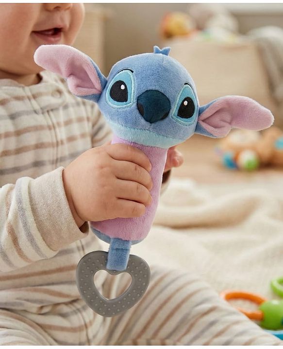 Babyhug Disney Stitch Soft Rattle Toy with Squeeze Sound & Teether| Plush Easy-Grip Sensory Toy for Babies| Supports Teething, Fine Motor Skills & Early Development| BIS Certified