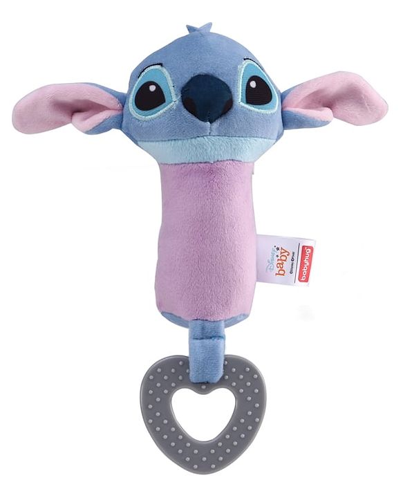 Babyhug Disney Stitch Soft Rattle Toy with Squeeze Sound & Teether| Plush Easy-Grip Sensory Toy for Babies| Supports Teething, Fine Motor Skills & Early Development| BIS Certified