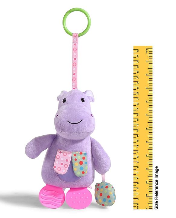 Babyhug Height 22.5 cm Hippo Activity Plush Toy with Teether Legs, Crinkle Fabric & Squeeze Ball - Purple | Soft Sensory Toy for Babies | Non-Toxic Cuddly Soft Toy | Ideal Gift for Infants