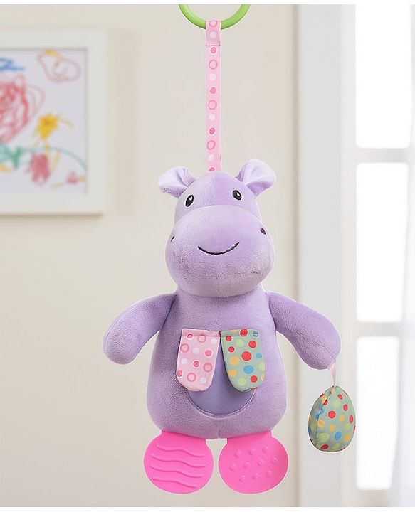 Babyhug Height 22.5 cm Hippo Activity Plush Toy with Teether Legs, Crinkle Fabric & Squeeze Ball - Purple | Soft Sensory Toy for Babies | Non-Toxic Cuddly Soft Toy | Ideal Gift for Infants
