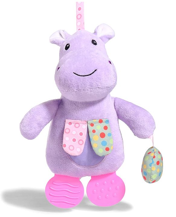 Babyhug Height 22.5 cm Hippo Activity Plush Toy with Teether Legs, Crinkle Fabric & Squeeze Ball - Purple | Soft Sensory Toy for Babies | Non-Toxic Cuddly Soft Toy | Ideal Gift for Infants