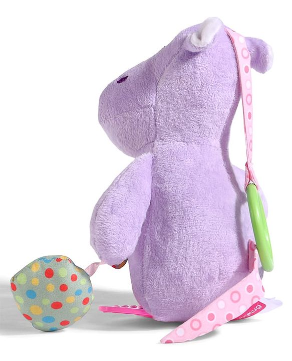 Babyhug Height 22.5 cm Hippo Activity Plush Toy with Teether Legs, Crinkle Fabric & Squeeze Ball - Purple | Soft Sensory Toy for Babies | Non-Toxic Cuddly Soft Toy | Ideal Gift for Infants
