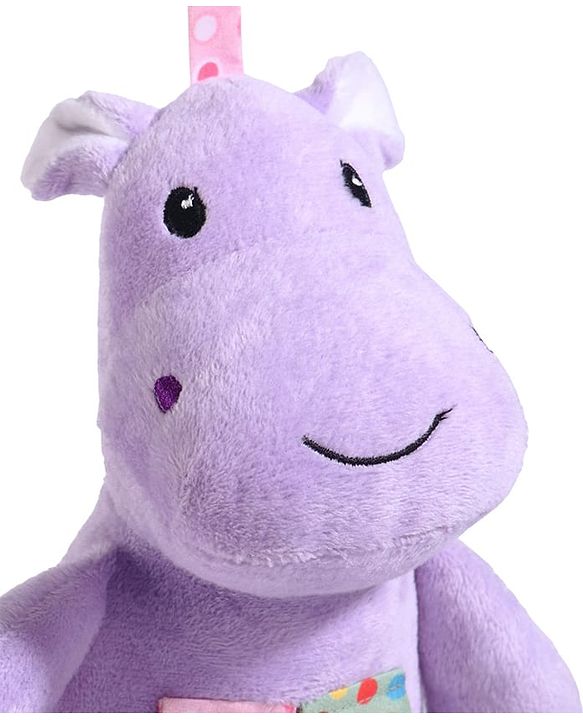 Babyhug Height 22.5 cm Hippo Activity Plush Toy with Teether Legs, Crinkle Fabric & Squeeze Ball - Purple | Soft Sensory Toy for Babies | Non-Toxic Cuddly Soft Toy | Ideal Gift for Infants