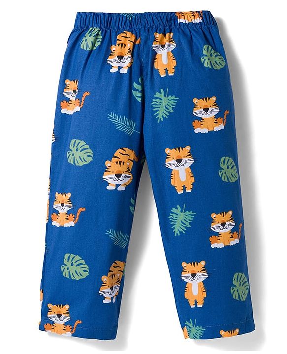Babyhug Cotton Woven Full Sleeves Co-ords Night Suit With Animal Print - Navy Blue