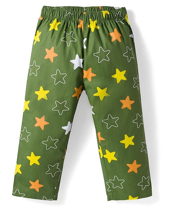 Babyhug Cotton Woven Full Sleeves Co-ords Night Suit With Star Print - Green
