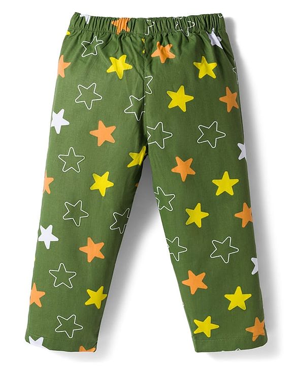 Babyhug Cotton Woven Full Sleeves Co-ords Night Suit With Star Print - Green