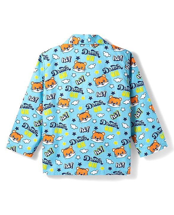 Babyhug Cotton Woven Full Sleeves Co-ord Night Suit With Animal Print - Blue