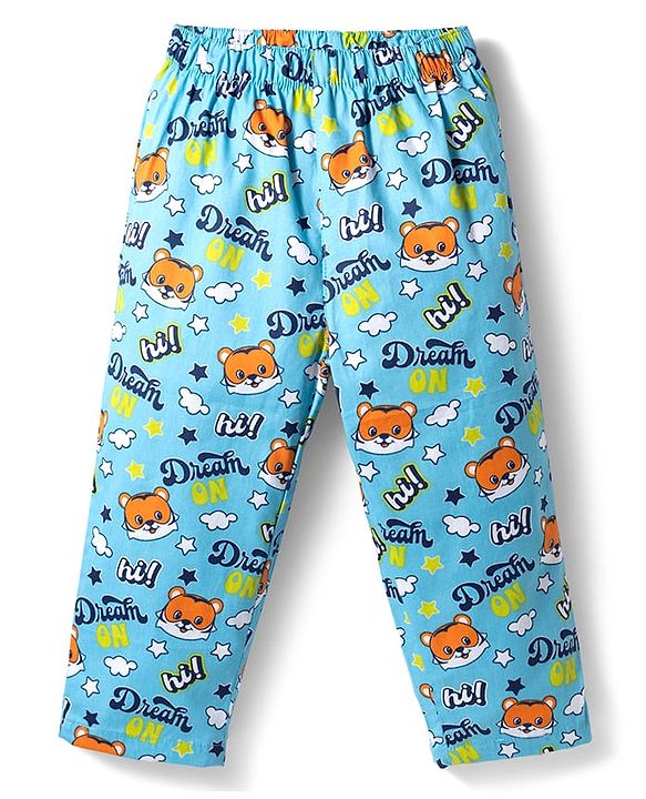 Babyhug Cotton Woven Full Sleeves Co-ord Night Suit With Animal Print - Blue