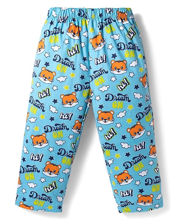 Babyhug Cotton Woven Full Sleeves Co-ord Night Suit With Animal Print - Blue