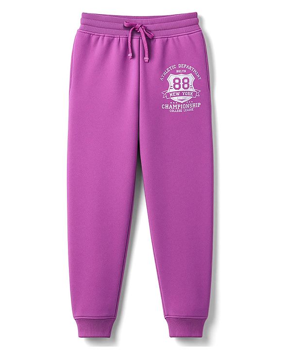 Pine Kids Knit Full Length Lounge Pant With Champion Text Print - Red