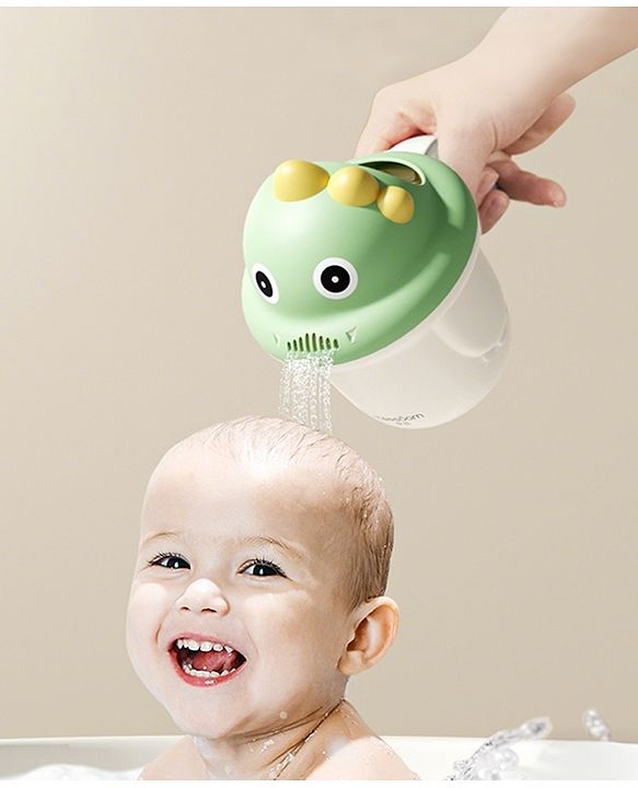 Babyhug Baby Bath Rinse Cup with Soft Water Flow - Green| Shampoo Washing Mug for Kids| Cute Animal Design| Ergonomic Handle