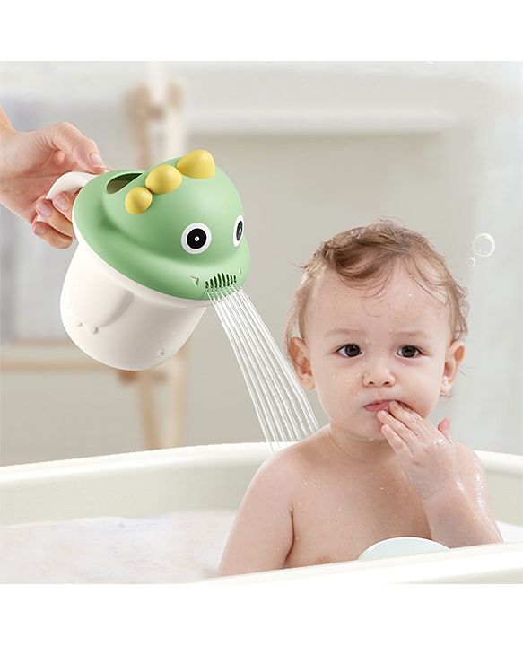Babyhug Baby Bath Rinse Cup with Soft Water Flow - Green| Shampoo Washing Mug for Kids| Cute Animal Design| Ergonomic Handle