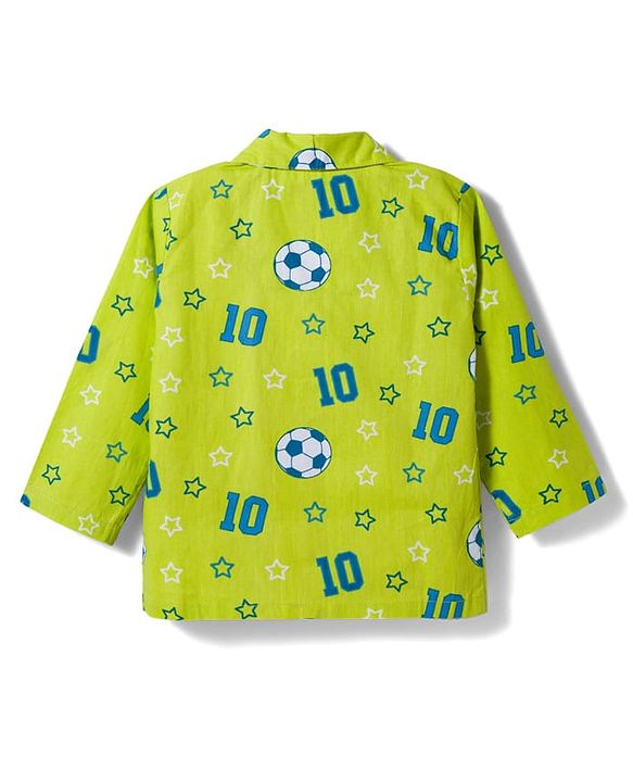 Babyhug Cotton Woven Full Sleeves Co-ords Night Suit With  Football Print - Green