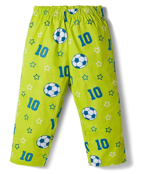 Babyhug Cotton Woven Full Sleeves Co-ords Night Suit With  Football Print - Green