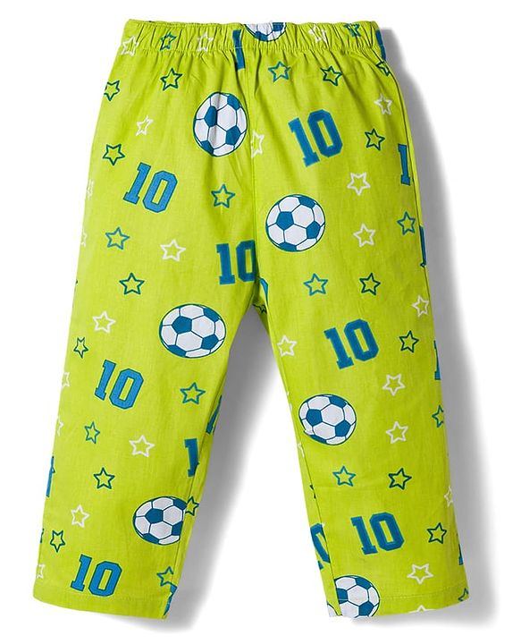 Babyhug Cotton Woven Full Sleeves Co-ords Night Suit With  Football Print - Green