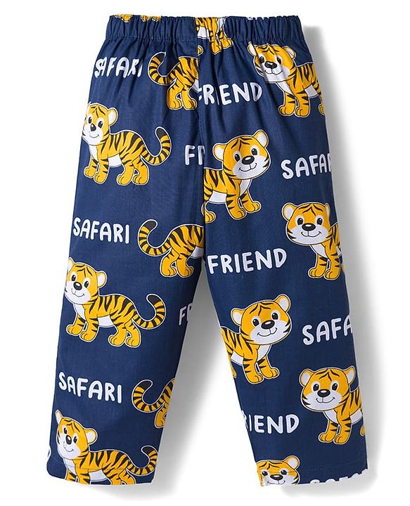 Babyhug Cotton Woven Full Sleeves Co-ords Night Suit With Animal Print - Navy Blue