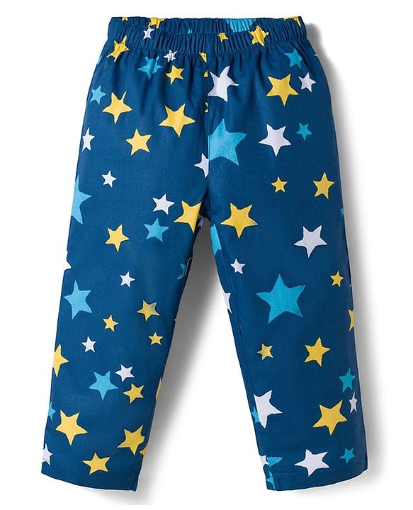 Babyhug Cotton Woven Full Sleeves Co-ord Night Suit With Star Print - Navy Blue