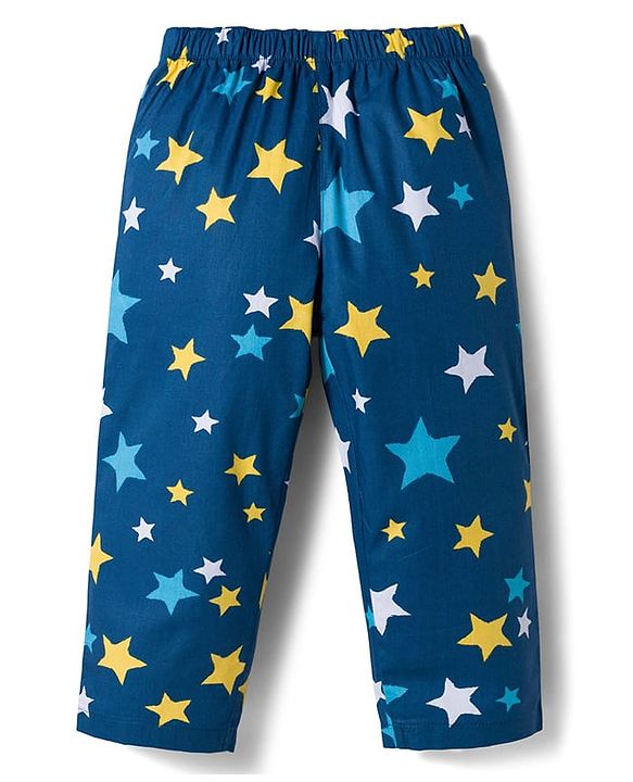 Babyhug Cotton Woven Full Sleeves Co-ord Night Suit With Star Print - Navy Blue
