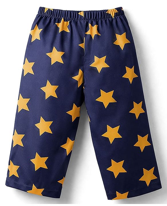 Babyhug Cotton Woven Full Sleeves Co-ord Night Suit With Star Print - Navy Blue