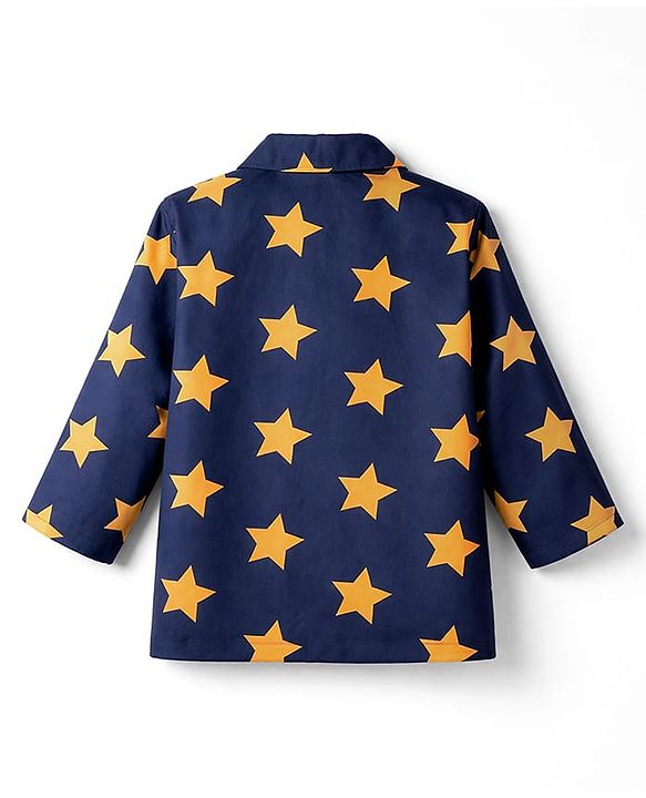 Babyhug Cotton Woven Full Sleeves Co-ord Night Suit With Star Print - Navy Blue