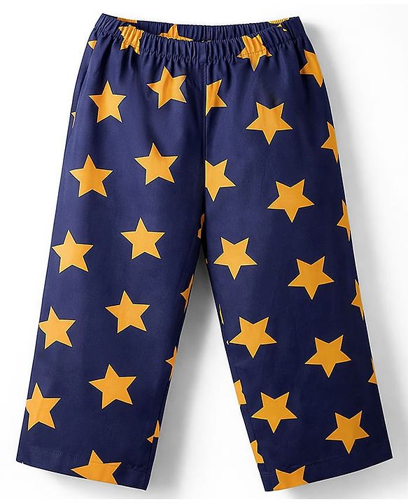 Babyhug Cotton Woven Full Sleeves Co-ord Night Suit With Star Print - Navy Blue