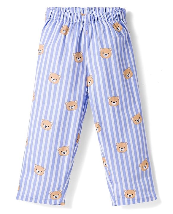 Babyhug Cotton Woven Full Sleeves Co-ords Night Suit With Animal Print - Blue