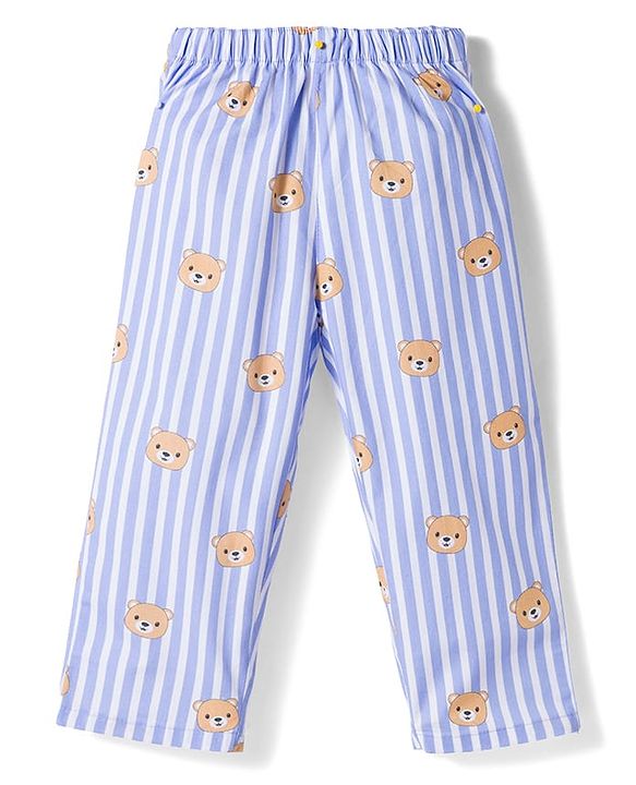Babyhug Cotton Woven Full Sleeves Co-ords Night Suit With Animal Print - Blue