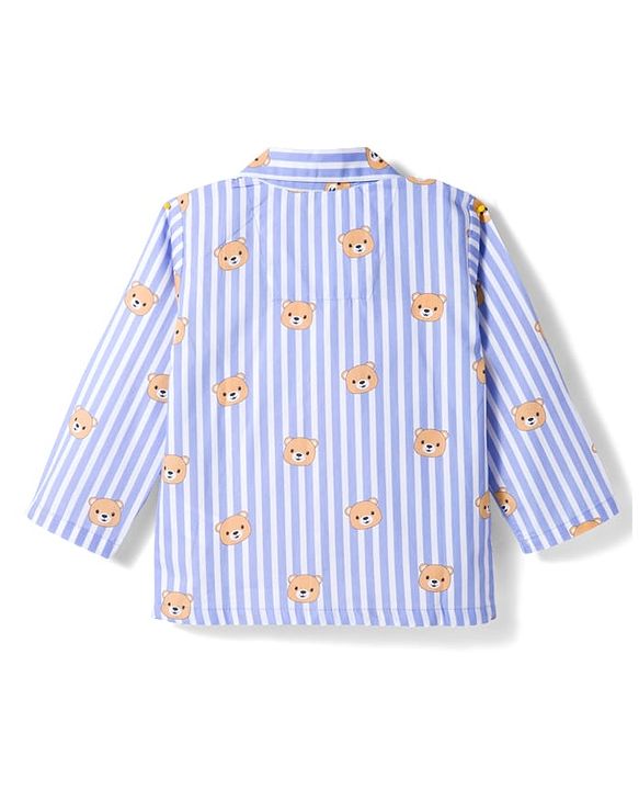 Babyhug Cotton Woven Full Sleeves Co-ords Night Suit With Animal Print - Blue